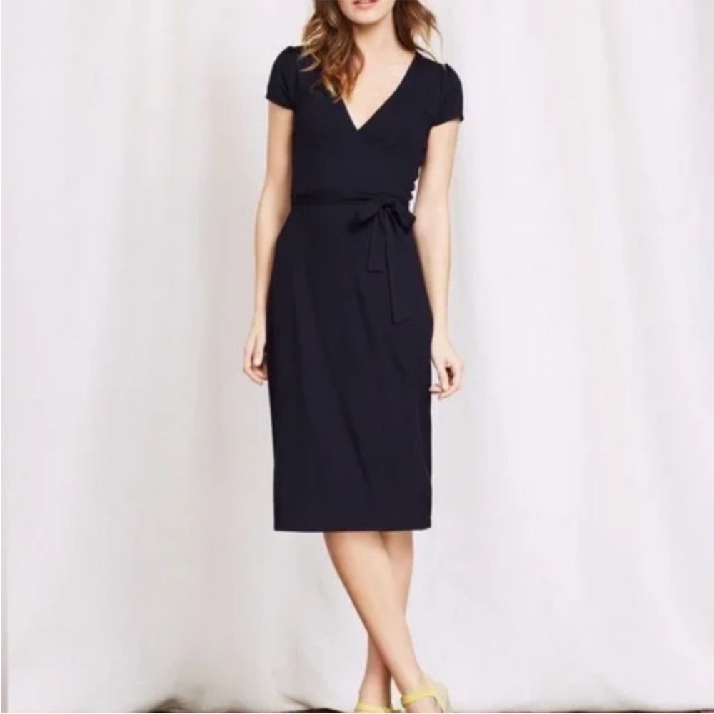 Boden Wrap Jersey Black Day Dress 8P
